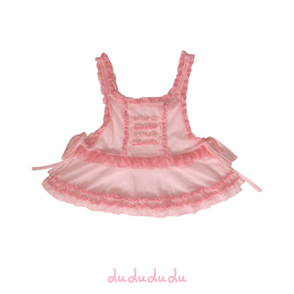LULULULU - Two-Tone Polka Dot Tulle Lolita Apron Overskirt overskirt LULULULU White Overskirt with Pink Lace