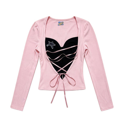 FANLOVEGIRL - Black & Pink Faux-Layer Fitted Top shirt FANLOVEGIRL S
