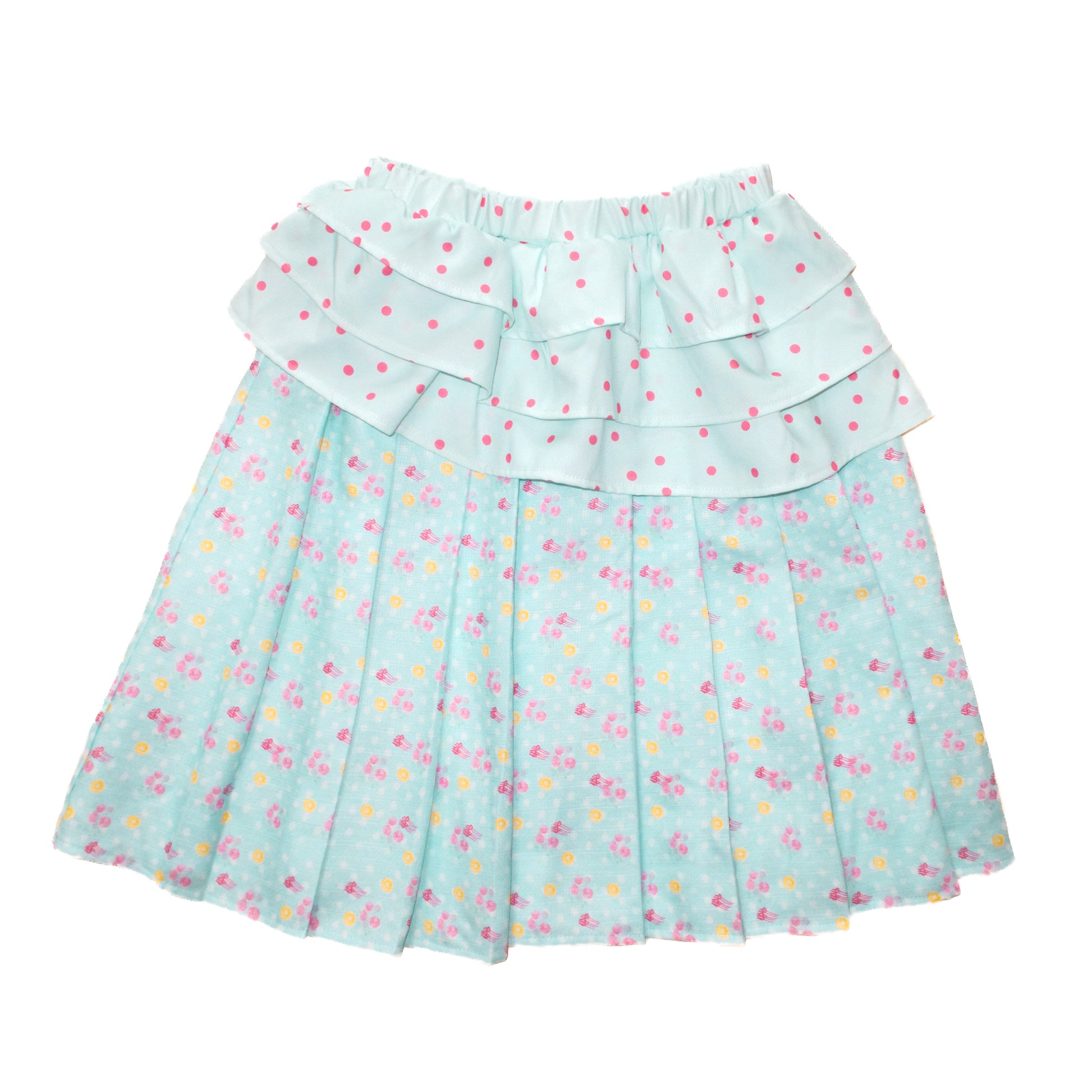 YJM with biubiu - Mint Floral Ruffle Skirt skirt YJM with biubiu S