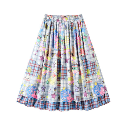 tntntutu - Plaid Angel Print Ruffle A-Line Skirt skirt tntntutu M