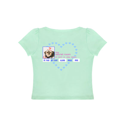 *RustSet*原创薄荷绿爱心小狗正肩短袖t恤女夏季上衣 tee rustset Green S