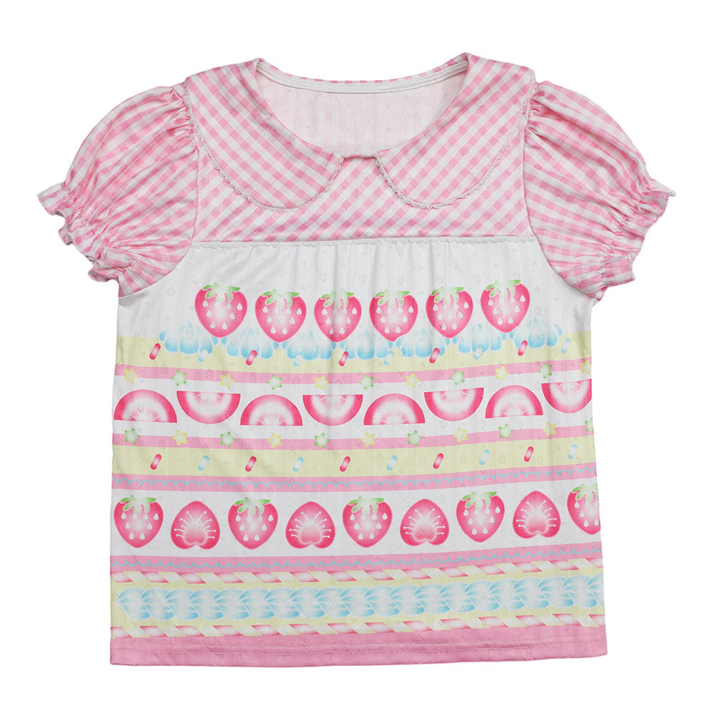frufru - Strawberry Lime Clover Print T-Shirt | Kawaii Harajuku Summer Fashion blouse frufru Pink S