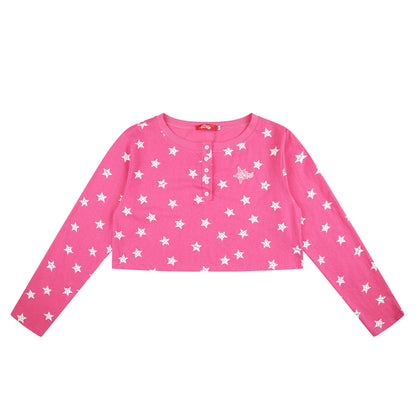 Languid Park - Star Print Cropped Long Sleeve Top shirt Languid Park Rose Pink S