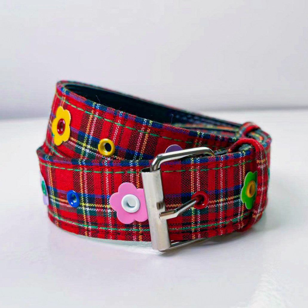 Kiwi Store - Y2K Colorful Plaid Denim Belt belt kiwi store Red