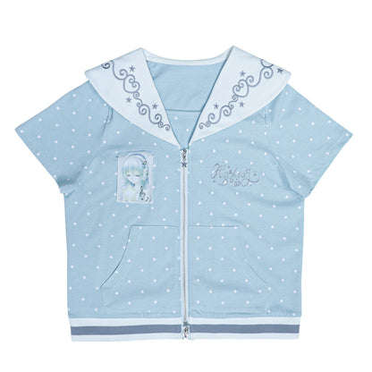 Hashtag DDD - Sailor Dreamcore Polka Dot Cardigan tshirt Hashtag DDD Light Blue S