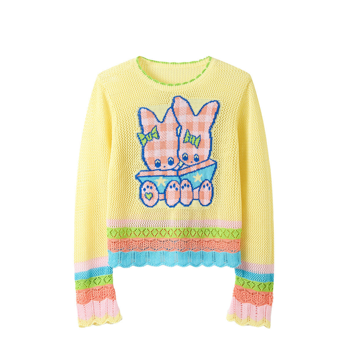 tntntutu - Yellow Bunny Jacquard Open Knit Sweater sweater tntntutu S