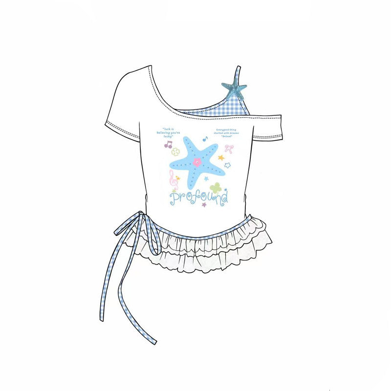Languid Park - Star Off Shoulder T-Shirt shirt Languid Park Blue S