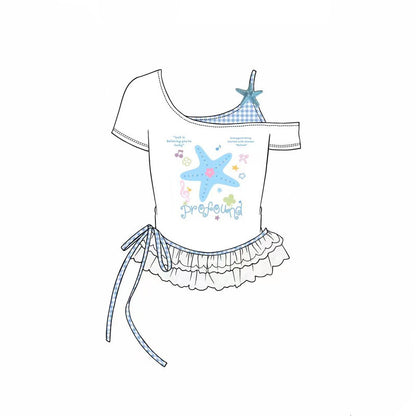 Languid Park - Star Off Shoulder T-Shirt shirt Languid Park Blue S
