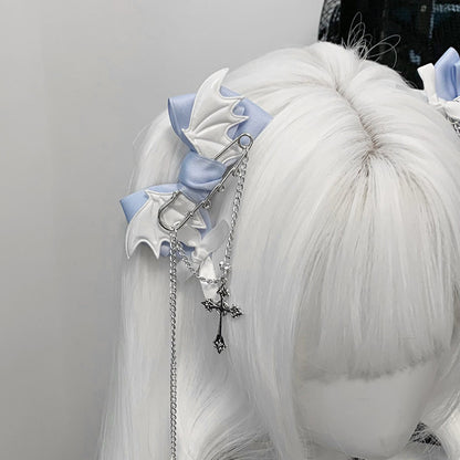 1Gangster Inn - Blue Black Cross Gothic Bow Hair Clip hair clip 1GASTERINN Blue - 1 pair