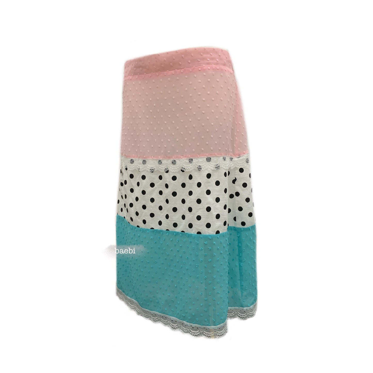 bae bi - Mint Color Block Polka Dot Lace Trim Skirt skirt Bae Bi 1