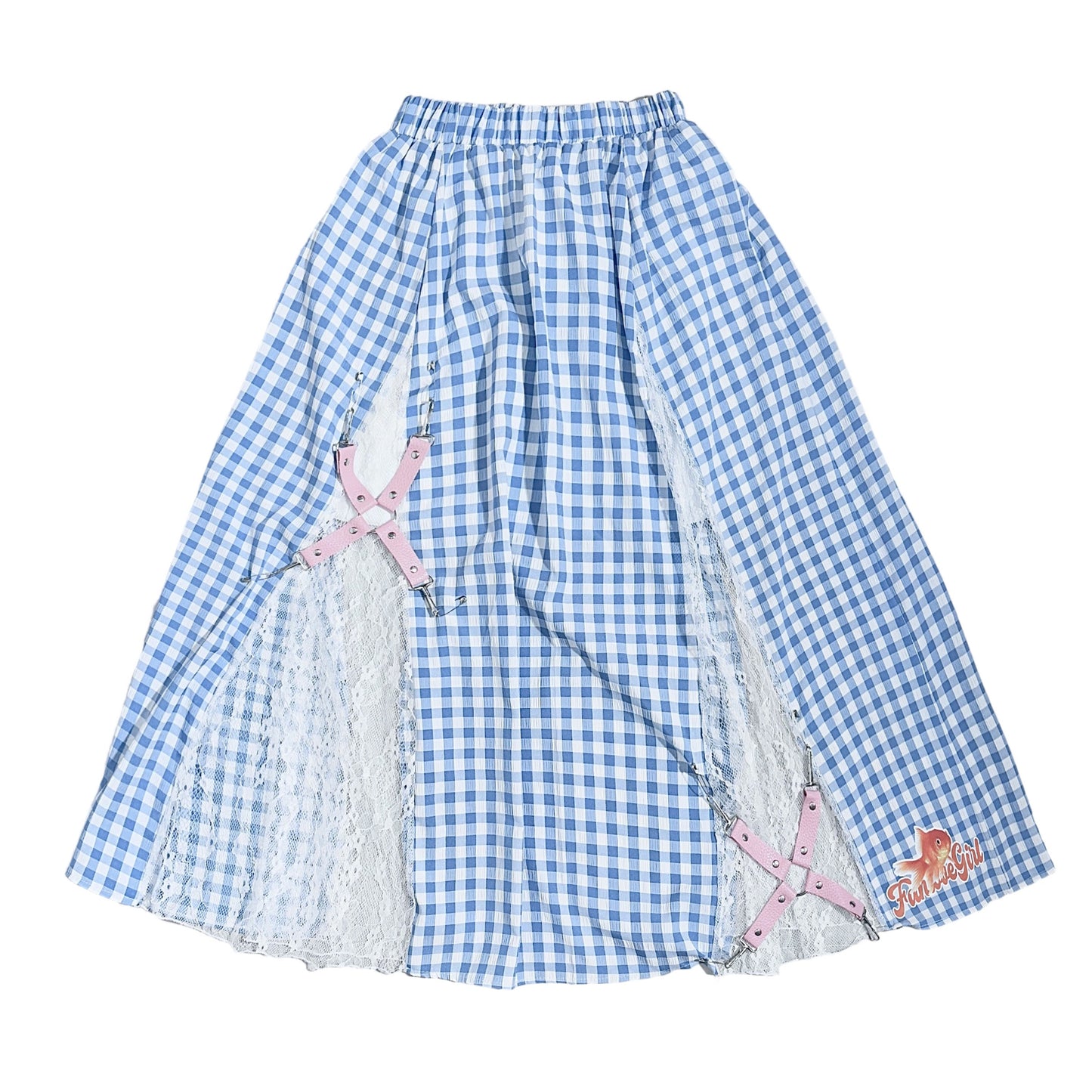 FANLOVEGIRL 中长款婴儿蓝格子半身裙女夏季新款格纹高腰 skirt FANLOVEGIRL Skirt without Waist Chain S