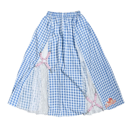 FANLOVEGIRL 中长款婴儿蓝格子半身裙女夏季新款格纹高腰 skirt FANLOVEGIRL Skirt without Waist Chain S
