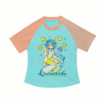 NIHONKIDS - Cotton Colorblock Cartoon Tee tee NIHON KIDS Blue S