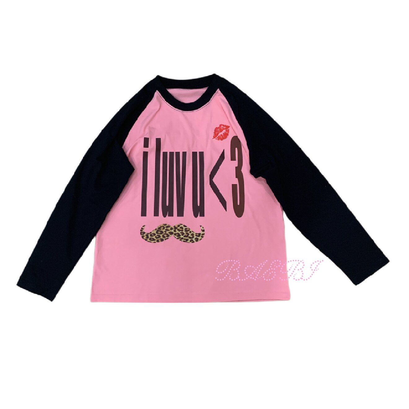 bae bi - Y2K Leopard Letter Raglan Long Sleeve T-Shirt tshirt Bae Bi Black Pink 1