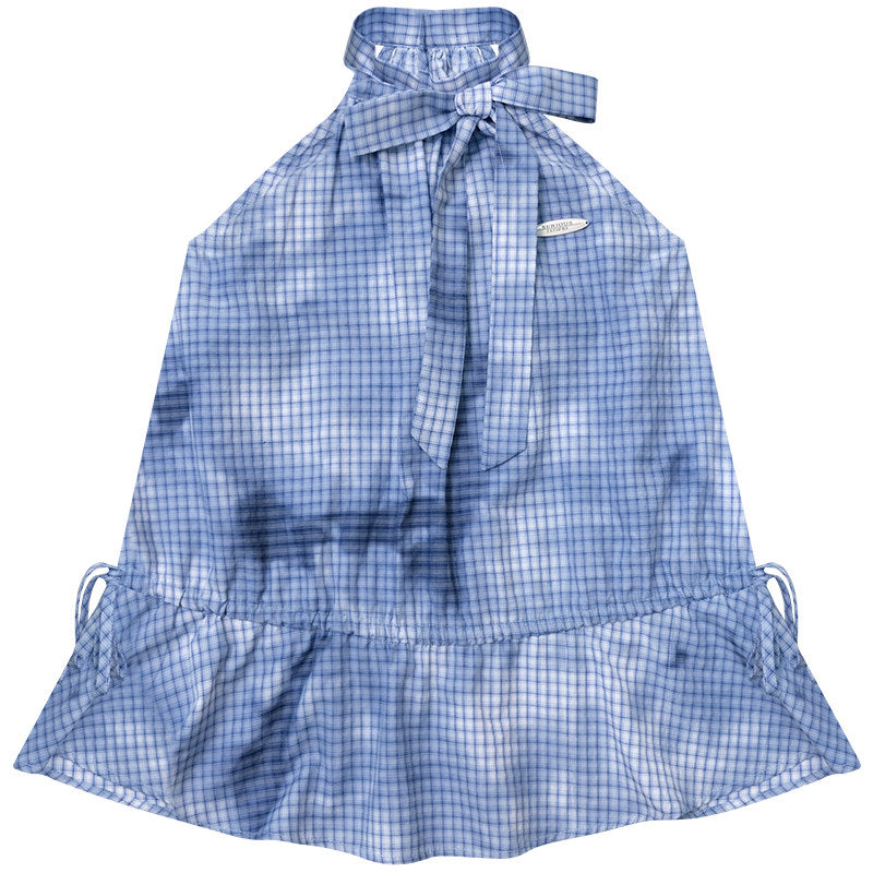 ziziFei - Blue Plaid Bow Halter Top shirt ziziFei S