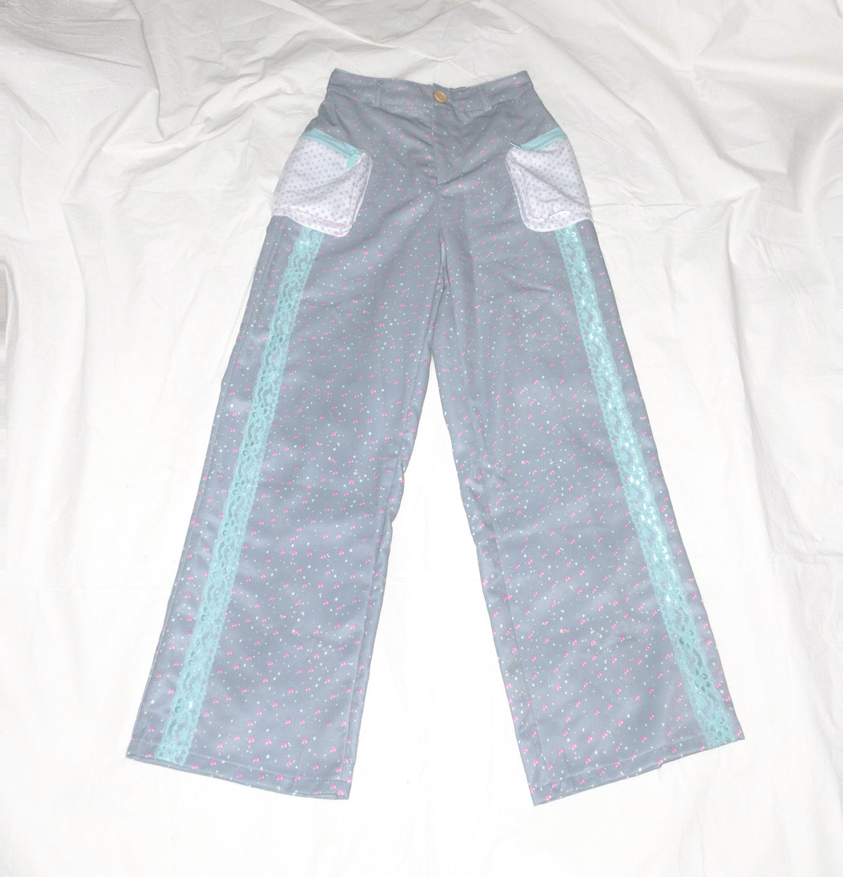 YJM with biubiu - Floral Lace Contrast Wide-Leg Pants pants YJM with biubiu S