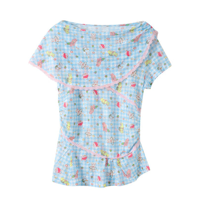 tntntutu - Blue Plaid Rabbit Print Set set tntntutu Top S