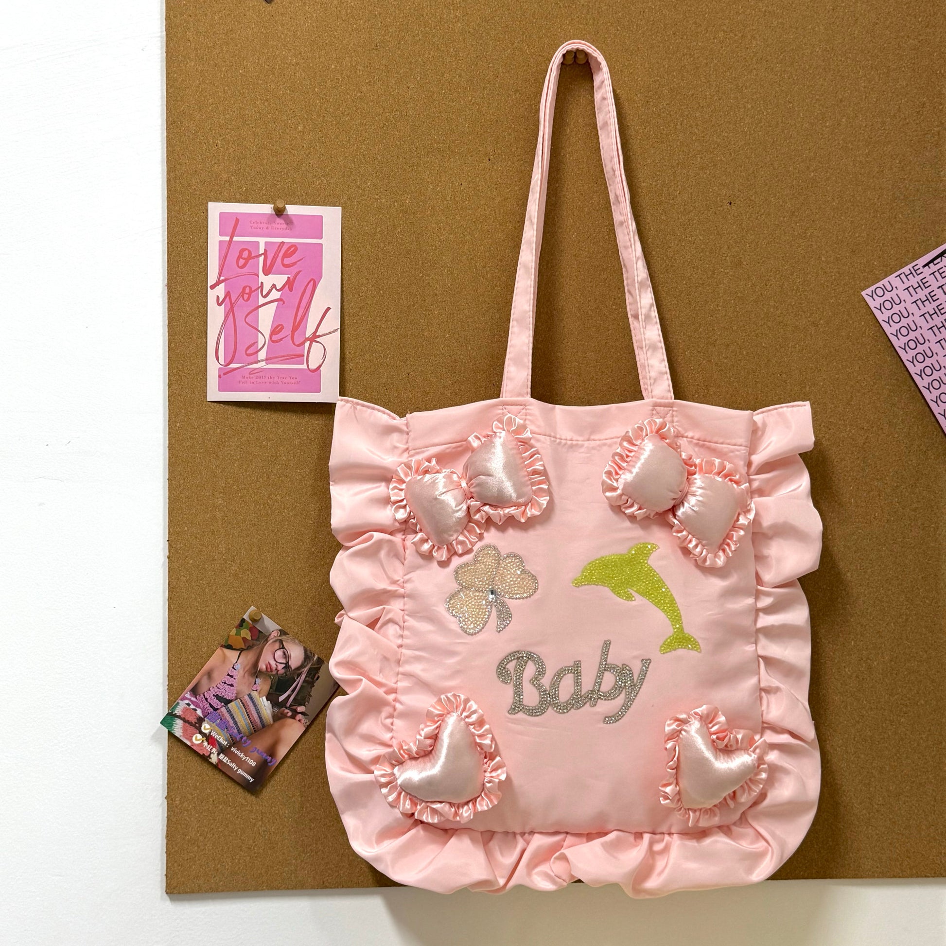 Salty Gummy - Satin Ruffle Tote Bag bag Salty Gummy Pink