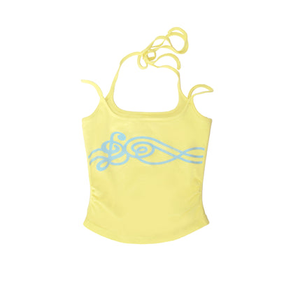 RustSet 原创设计音符烫画挂脖吊带夏季薄荷绿黄色 camisole rustset Yellow S