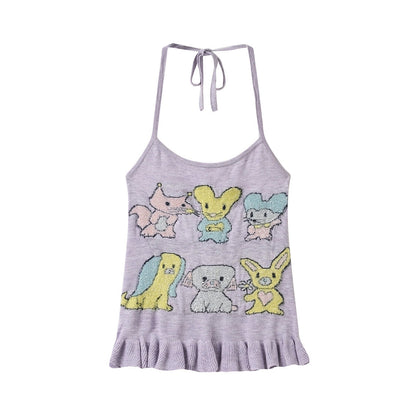 tntntutu - Lavender Glitter Ruffle Halter Knit Top camisole tntntutu S