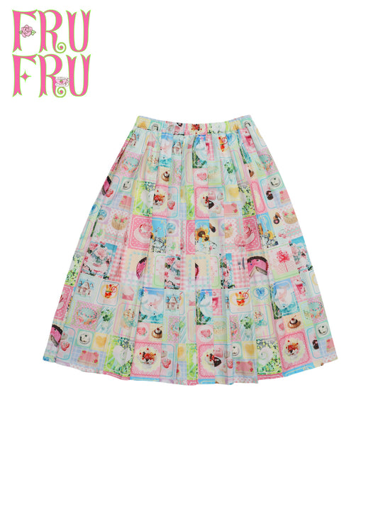 frufru - Cute Print Pleated A-Line Skirt skirt frufru S