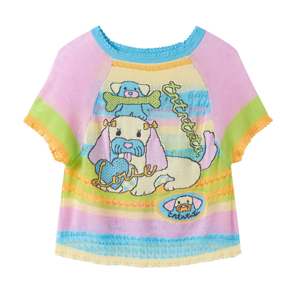 tntntutu - Colorful Dog Knit Set | Kidcore Fairy Kei Harajuku Two Piece Outfit set tntntutu Top S