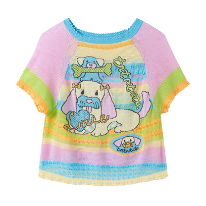tntntutu - Colorful Dog Knit Set | Kidcore Fairy Kei Harajuku Two Piece Outfit set tntntutu Top S