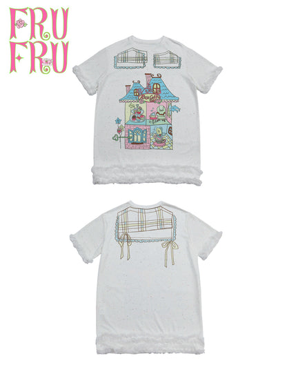 frufru - Rose Cafe Print Oversized T-Shirt Dress dress frufru S