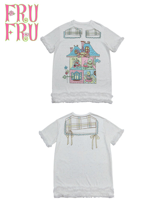 frufru - Rose Cafe Print Oversized T-Shirt Dress dress frufru S