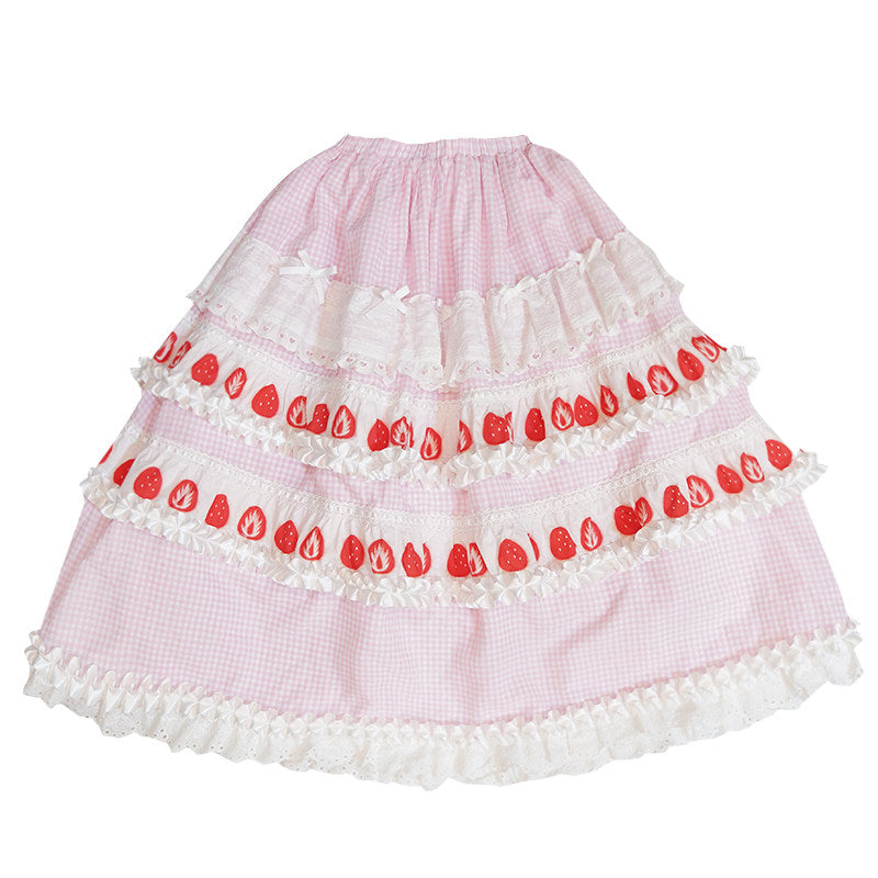 Daytoday Everyday Institute - Strawberry Cake Lace Maxi Skirt skirt daytoday everyday institute Pink S