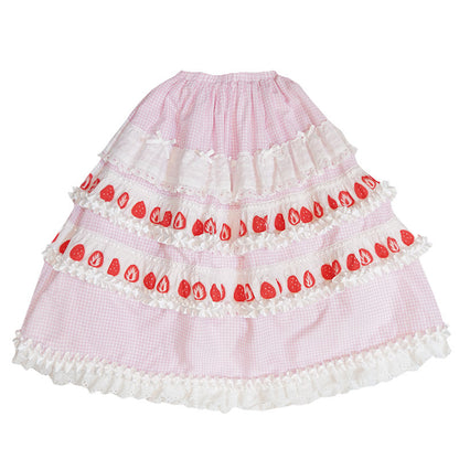 Daytoday Everyday Institute - Strawberry Cake Lace Maxi Skirt skirt daytoday everyday institute Pink S