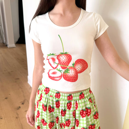 FRUITS - Strawberry Print Fitted T-Shirt | Kawaii Japanese Style Cute Top tshirt Fruits White S