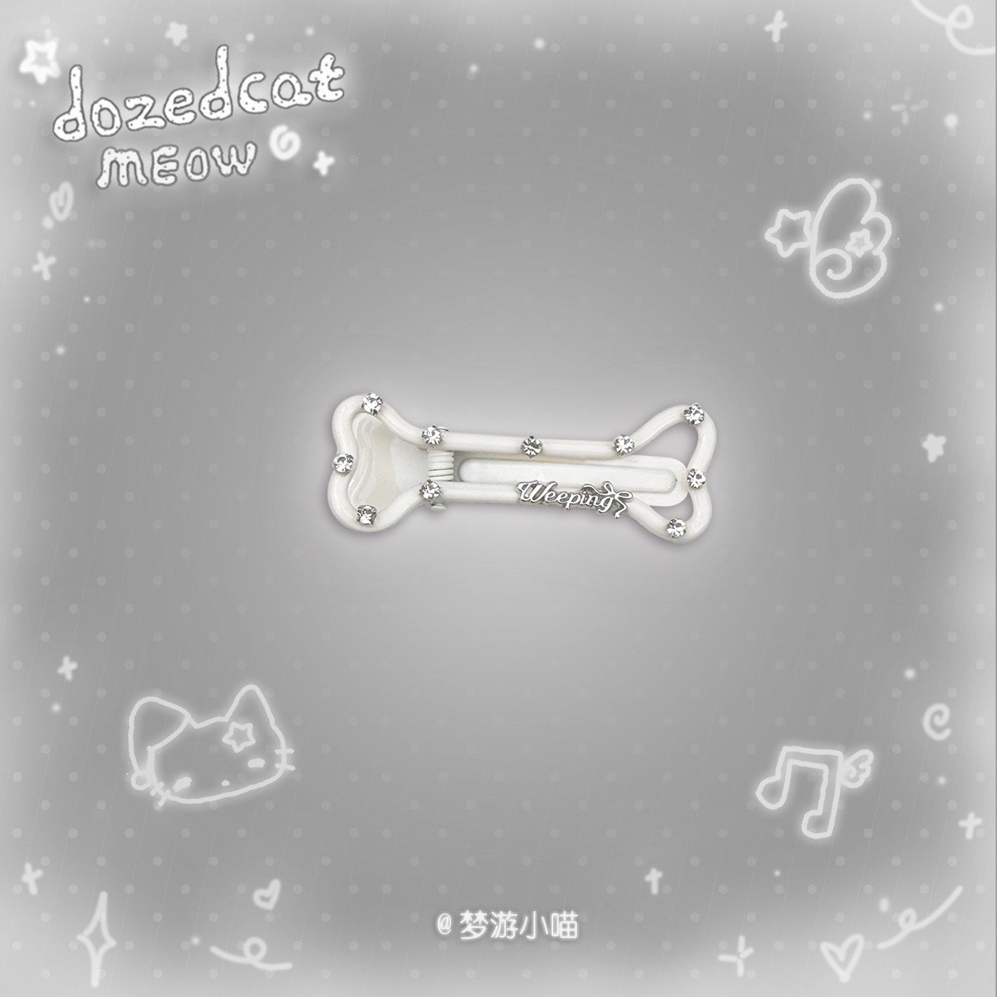 Rhinestone Bone Hair Clip | Kawaii Y2K Korean Style Side Hair Clip hair clip Sleepwalking Cat White
