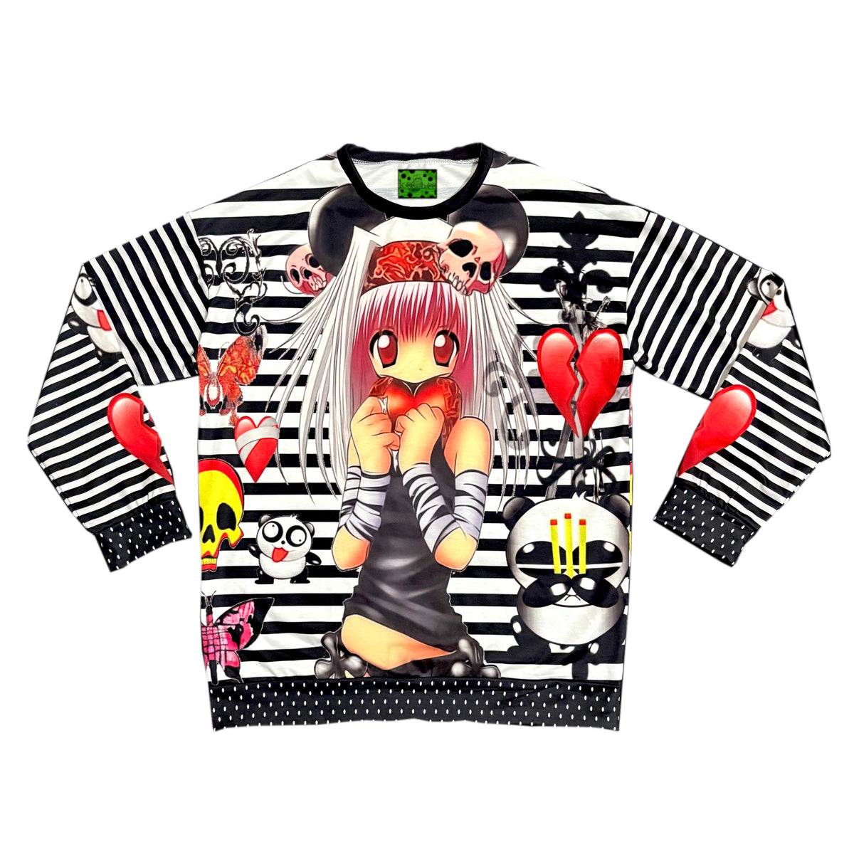 ki00bi00 - Black White Panda Stripe Graphic Tee sweatshirt ki00bi00