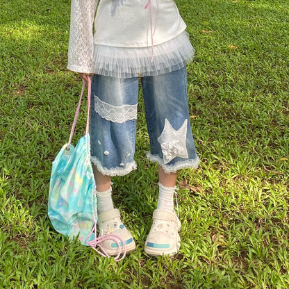 Moon Meadow - Star Patch Denim Capri Pants shorts Moon Meadow S