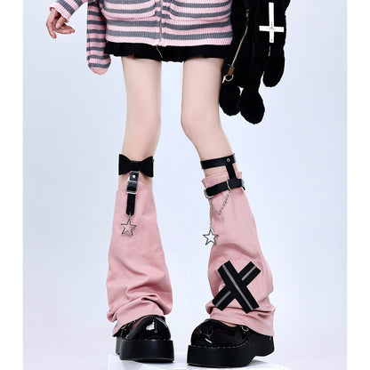 Pink Black Cross Chain Leg Warmers
