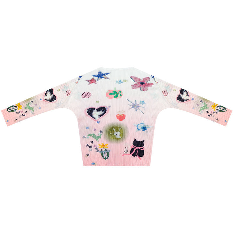 ziziFei - Pink Y2K Graphic Pleated Long Sleeve Top shirt ziziFei