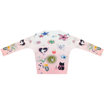 ziziFei - Pink Y2K Graphic Pleated Long Sleeve Top shirt ziziFei