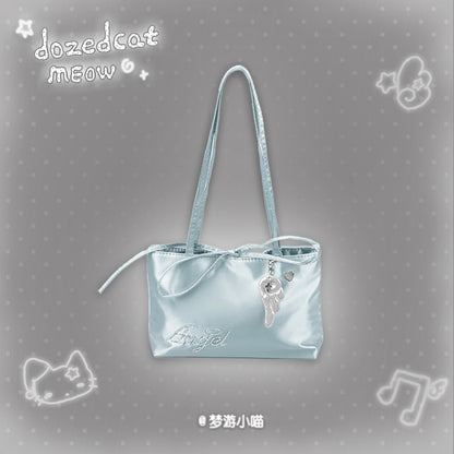 Angel Rhinestone Satin Shoulder Bag | Y2K Kawaii Sparkly Handbag bag Sleepwalking Cat Blue