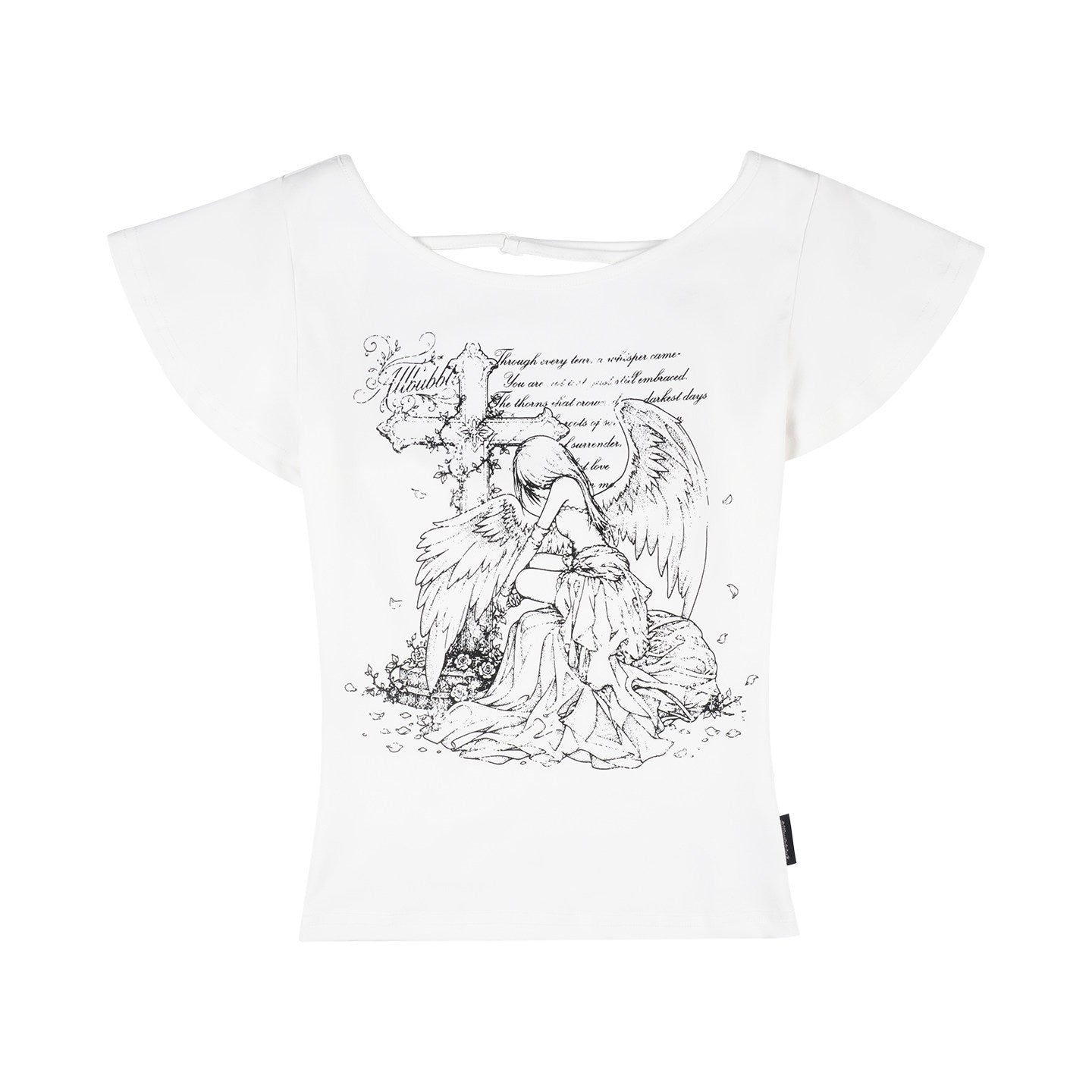 Allbubble - Angel Print Ruffle Sleeve Crop T-Shirt tshirt Allbubble S