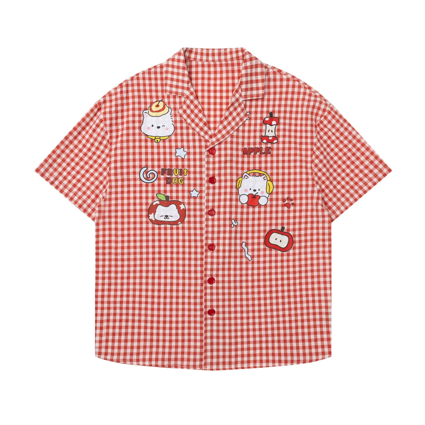 Languid Park - Plaid Embroidered Oversized Short Sleeve Shirt shirt Languid Park Red S