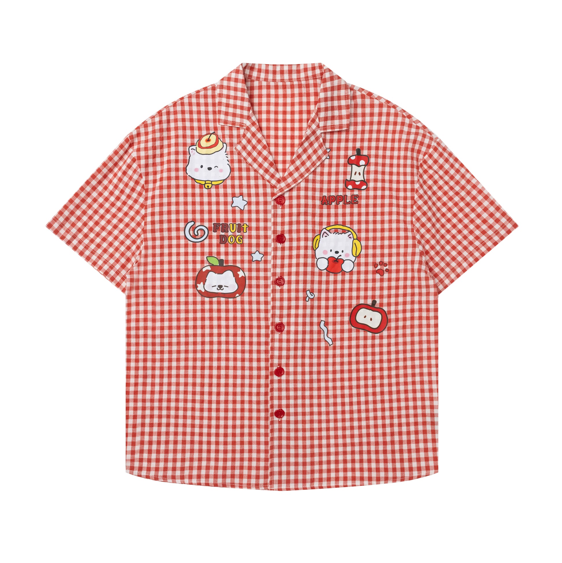 Languid Park - Plaid Embroidered Oversized Short Sleeve Shirt shirt Languid Park Red S