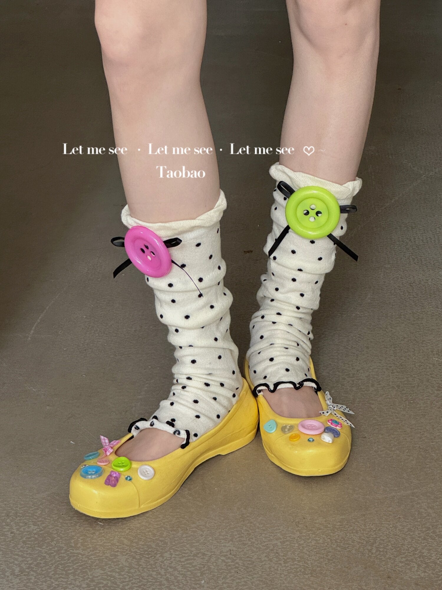 LET ME SEE - Polka Button Leg Warmers socks let me see White