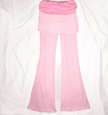 YJM with biubiu - Pink Stripe Foldover Skirt Pants pants YJM with biubiu S