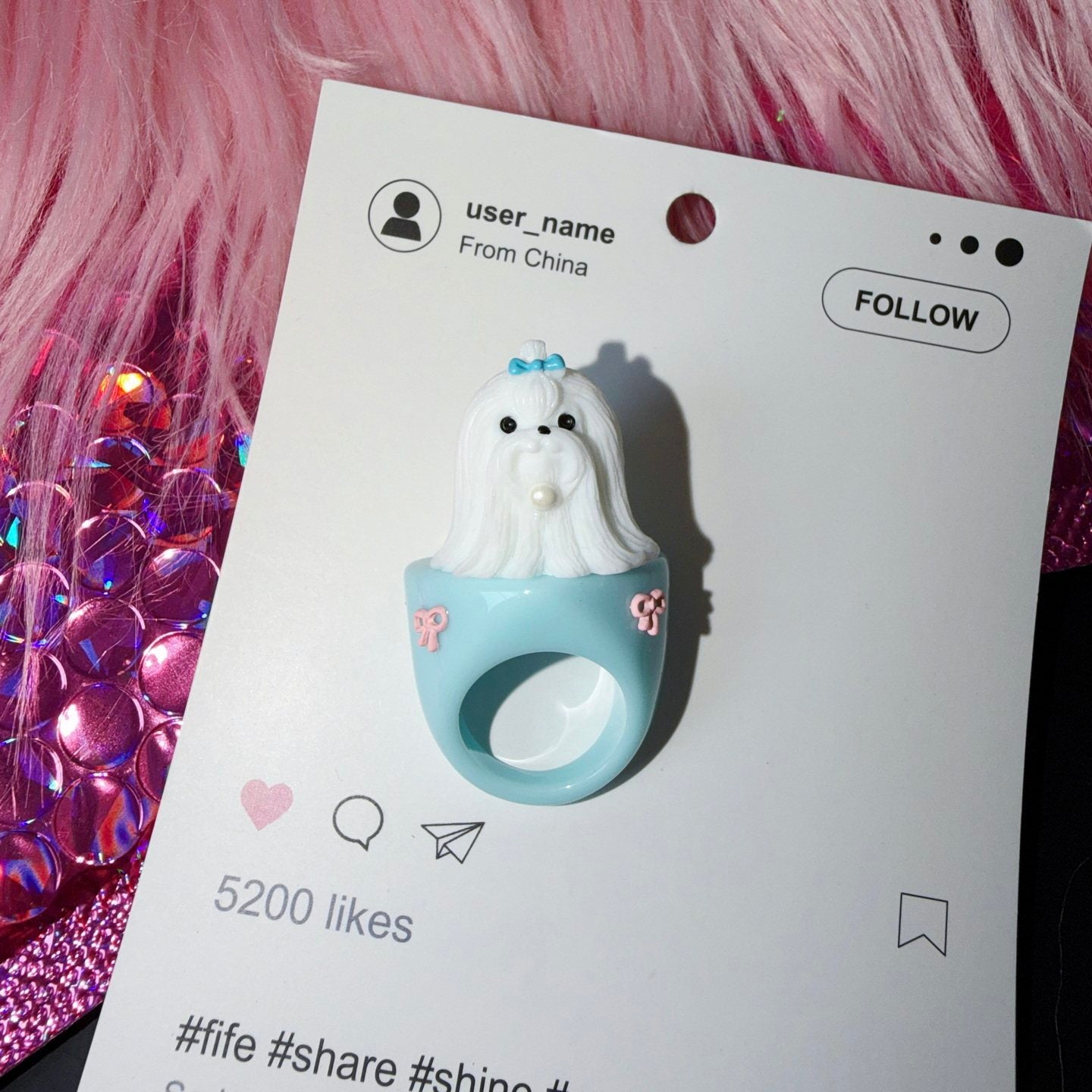 Puppy Cake Elephant Rhinestone Ring ring strangelab Shitzu