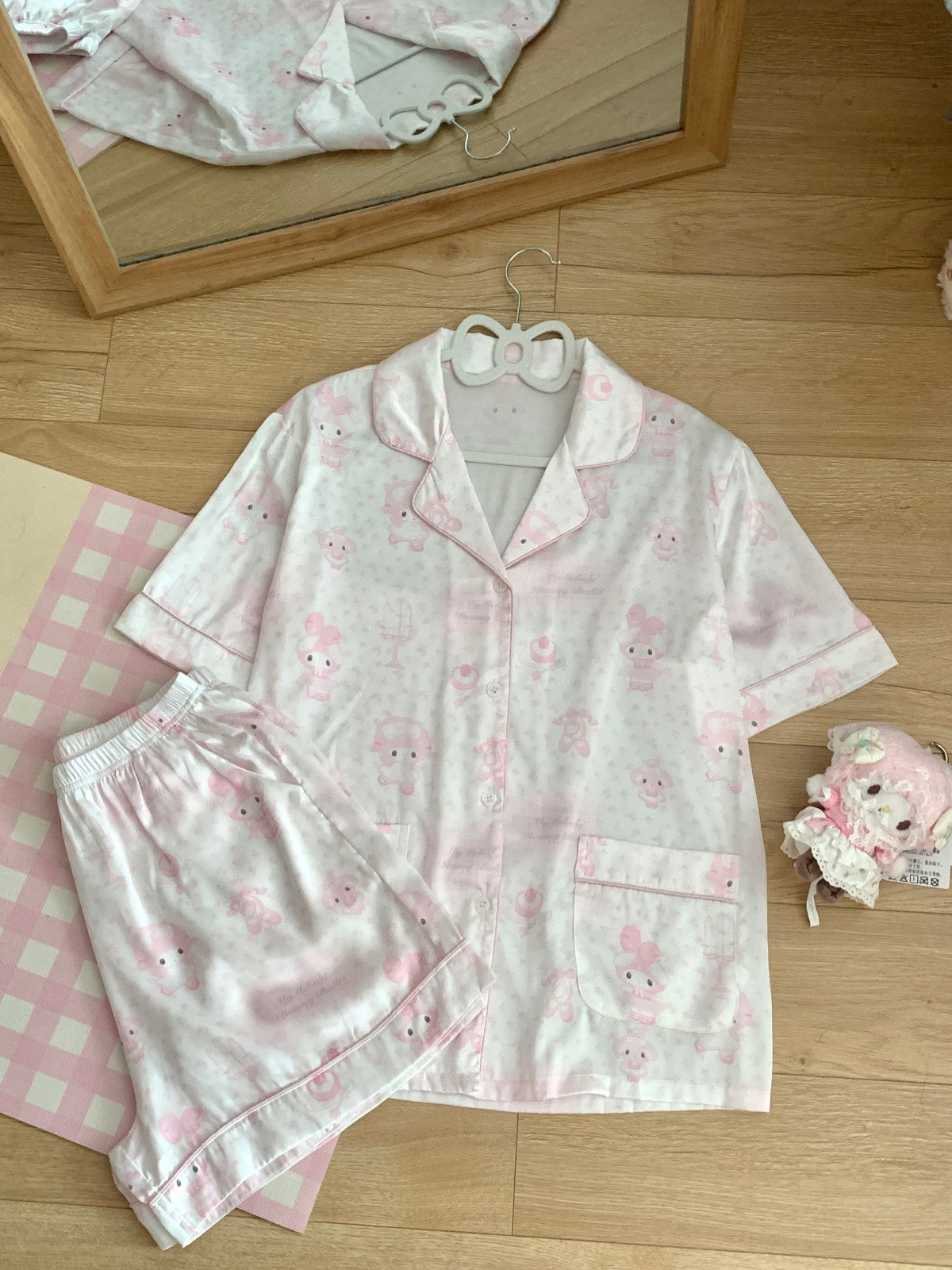 Blurred Bear - Pink My Melody Short Sleeve Pajama Set set Blurred Bear