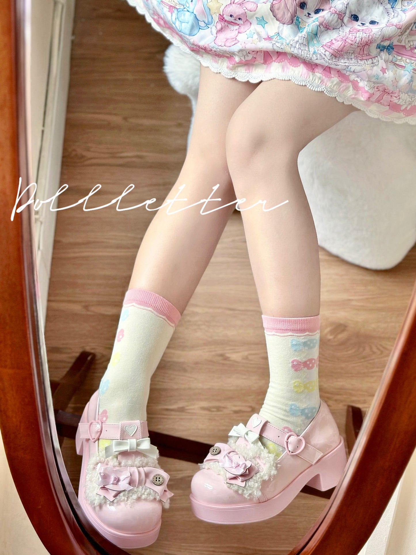 Doll Letter - Sweet Cotton Lolita Mid-Calf Socks Set sock doll letter Candy - 1 Pair