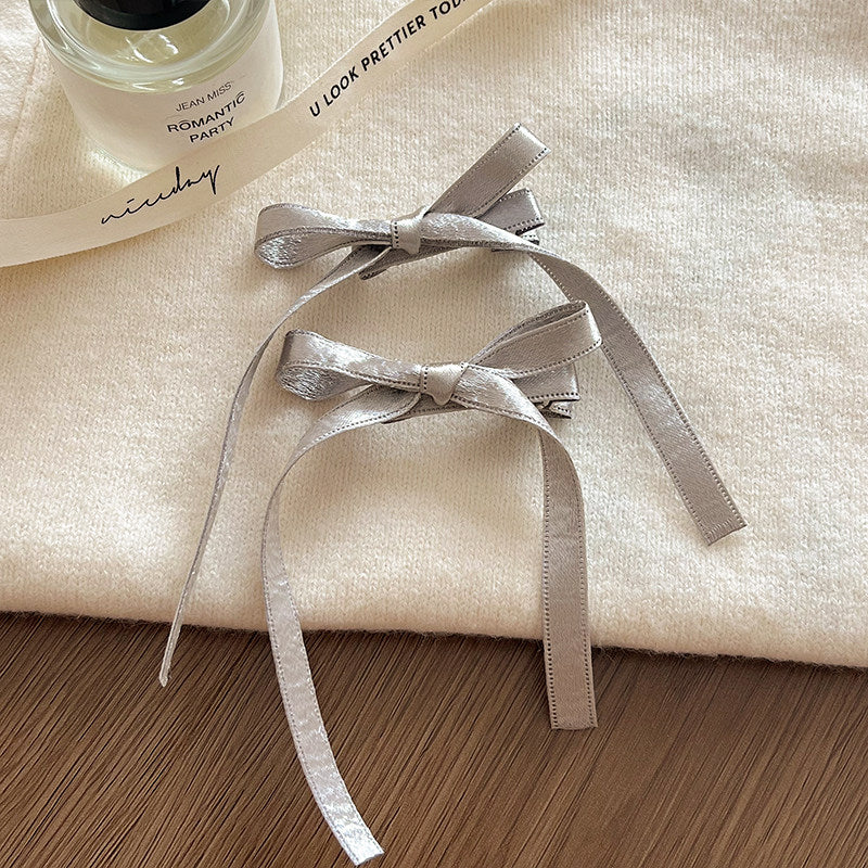 Bow Ribbon Hair Clip hair clip none Silver - 1 Pair