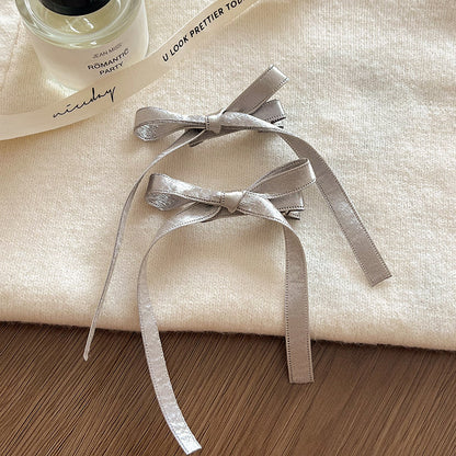 Bow Ribbon Hair Clip hair clip none Silver - 1 Pair