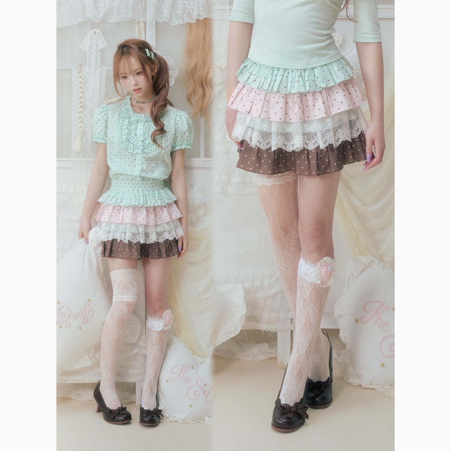 SOS SEAMSTRESS - Contrast Polka Ruffle Skirt skirt SOS SEAMSTRESS